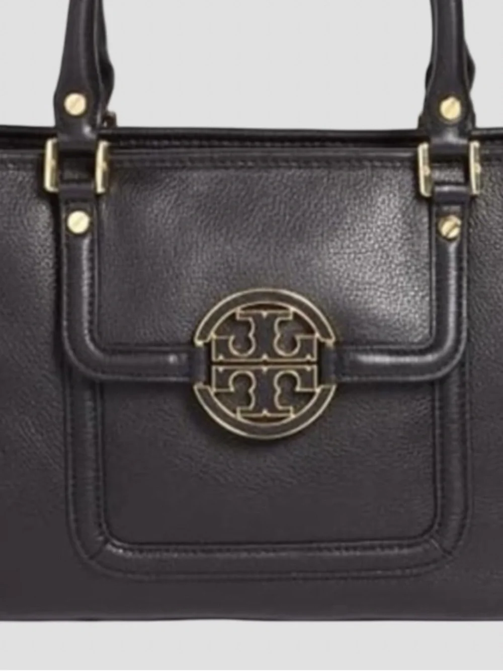 Tory Burch Amanda Black Leather Satchel/ Crossbody Gold Tone Double T Logo